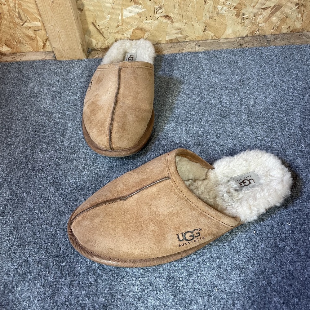 UGG Australia Chestnut Suede Shearling Scuff Slippers Men's Size 10 Slip On